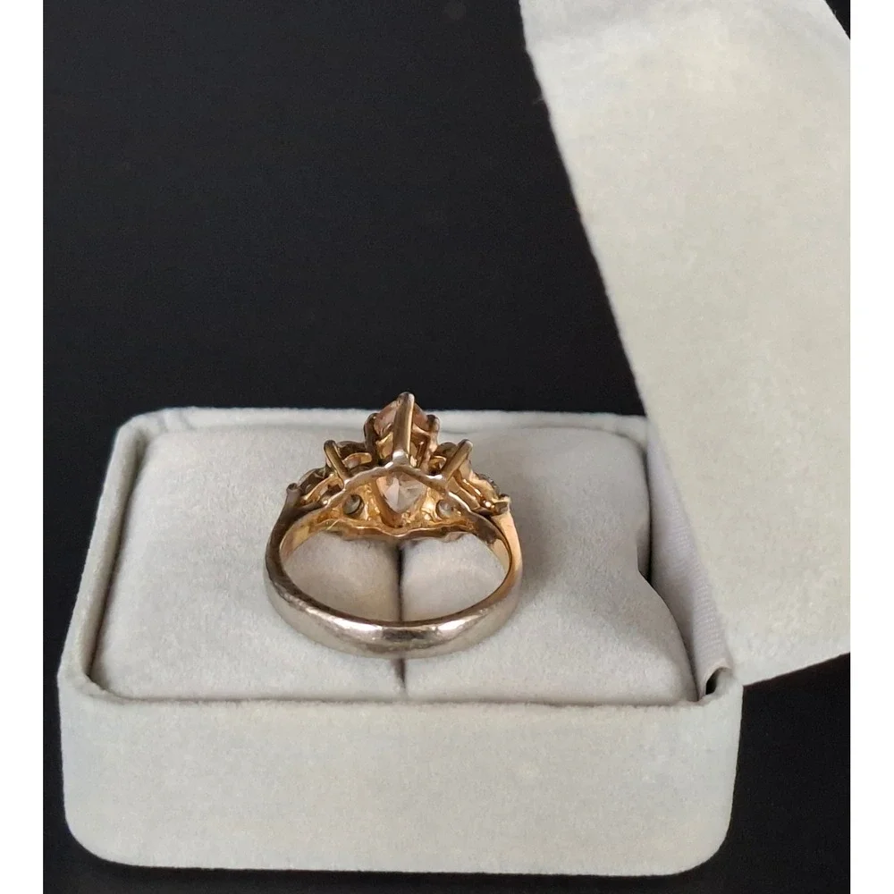 925 Sterling Silver Gold Tone Peach Marquise CZ Cluster Ring size 6 4g